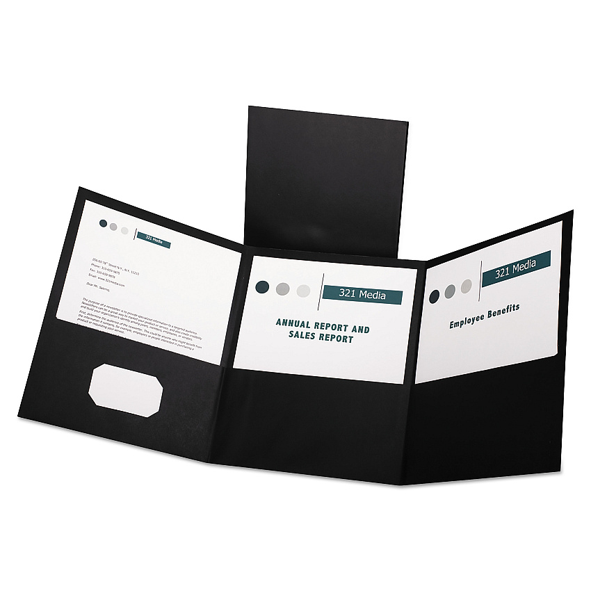 Oxford Tri-Fold Folder w/3 Pockets, 150-Sheet Capacity, 11 x 8.5, Black, 20/Box (59806)
