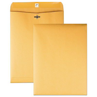 Quality Park Clasp Envelope, #90, Cheese Blade Flap, Clasp/Gummed Closure, 9 x 12, Brown Kraft, 100/Box (37890)