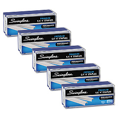 Swingline S.F. 4 Premium Staples, 0.25" Leg, 0.5" Crown, Silver, 5,000/Box, 5 Boxes/Pack (35481)