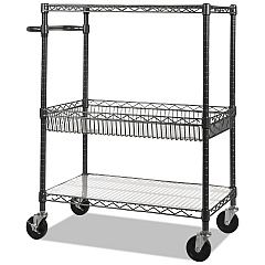 Alera Three-Tier Wire Cart with Basket, 34w x 18d x 40h, Black Anthracite (ALESW543018BA)