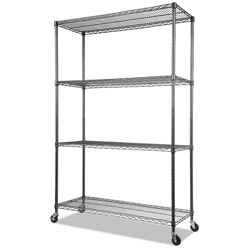Alera NSF Certified 4-Shelf Wire Shelving Kit with Casters, 48w x 18d x 72h, Black Anthracite (ALESW604818BA)