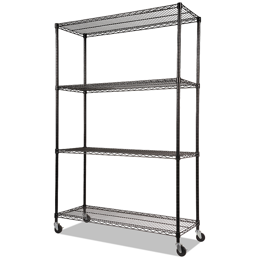 Alera NSF Certified 4-Shelf Wire Shelving Kit with Casters, 48w x 18d x 72h, Black (ALESW604818BL)