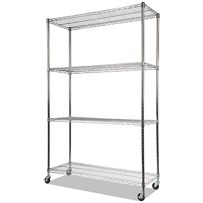 Alera NSF Certified 4-Shelf Wire Shelving Kit with Casters, 48w x 18d x 72h, Silver (ALESW604818SR)