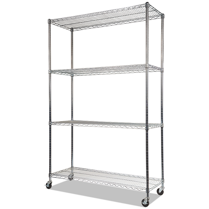 Alera NSF Certified 4-Shelf Wire Shelving Kit with Casters, 48w x 18d x 72h, Silver (ALESW604818SR)
