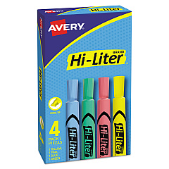 Avery HI-LITER Desk-Style Highlighters, Assorted Ink Colors, Chisel Tip, Assorted Barrel Colors, 4/Set (17752)