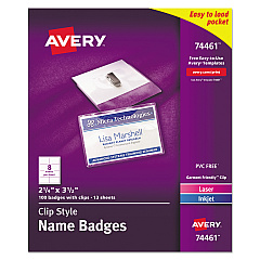 Avery Clip-Style Badge Holder with Laser/Inkjet Insert, Top Load, 3.5 x 2.25, White, 100/Box (74461)