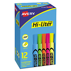 Avery HI-LITER Desk-Style Highlighters, Assorted Ink Colors, Chisel Tip, Assorted Barrel Colors, Dozen (98034)