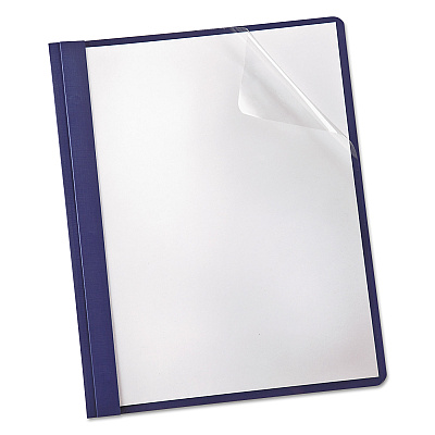 Oxford Clear Front Linen Report Cover, Three-Prong Fastener, 0.5" Capacity, 8.5 x 11, Clear/Navy, 25/Box (53343)