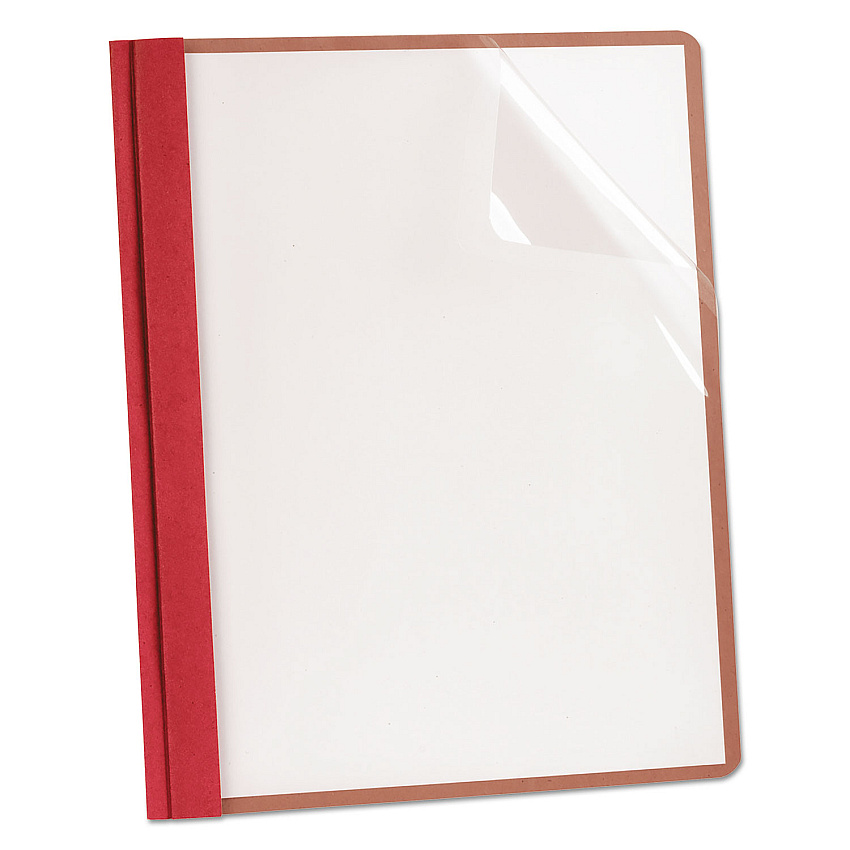 Earthwise by Oxford 100% Recycled Clear Front Report Covers, 3-Prong Fastener, 0.5" Capacity, 8.5 x 11, Clear/Red, 25/Box (57871)