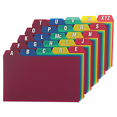 Oxford Durable Poly A-Z Card Guides, 1/5-Cut Top Tab, A to Z, 3 x 5, Assorted Colors, 25/Set (73153)