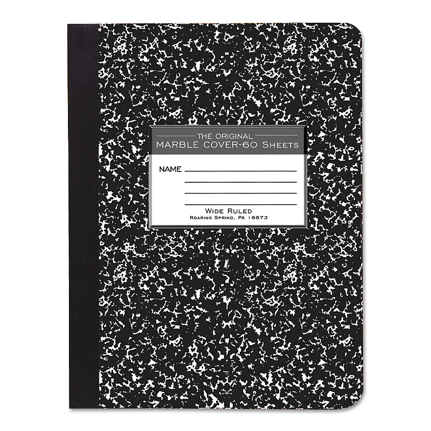 Roaring Spring Marble Cover Composition Book, Wide/Legal Rule, Black Marble Cover, (60) 9.75 x 7.5 Sheets (77222)