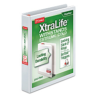 Cardinal XtraLife ClearVue Non-Stick Locking Slant-D Ring Binder, 3 Rings, 1" Capacity, 11 x 8.5, White (26300)