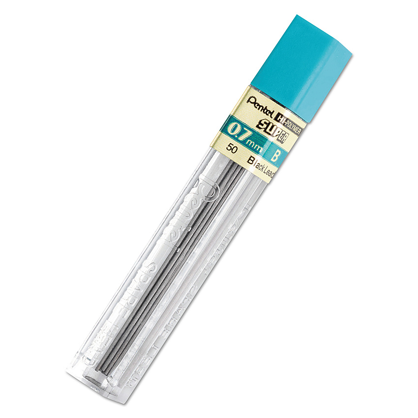 Pentel Super Hi-Polymer Lead Refills, 0.7 mm, B, Black, 12/Tube (50B)