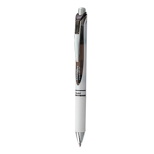 Pentel EnerGel RTX Gel Pen, Retractable, Medium 0.7 mm, Black Ink, White/Black Barrel (BL77PWA)