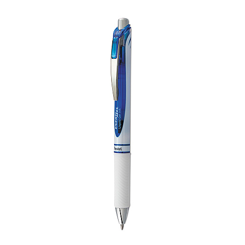 Pentel EnerGel RTX Gel Pen, Retractable, Medium 0.7 mm, Blue Ink, White/Blue Barrel (BL77PWC)