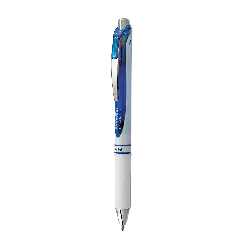 Pentel EnerGel RTX Gel Pen, Retractable, Medium 0.7 mm, Blue Ink, White/Blue Barrel (BL77PWC)