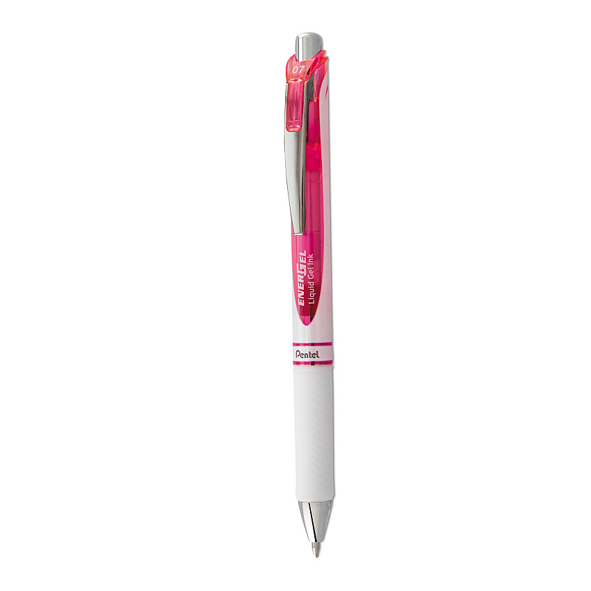 Pentel EnerGel RTX Gel Pen, Retractable, Medium 0.7 mm, Pink Ink, White/Pink Barrel (BL77PWP)