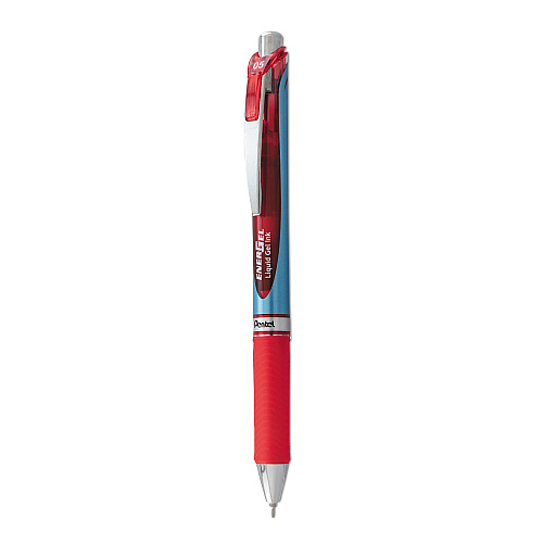 Pentel EnerGel RTX Gel Pen, Retractable, Fine 0.5 mm Needle Tip, Red Ink, Silver/Red Barrel (BLN75B)