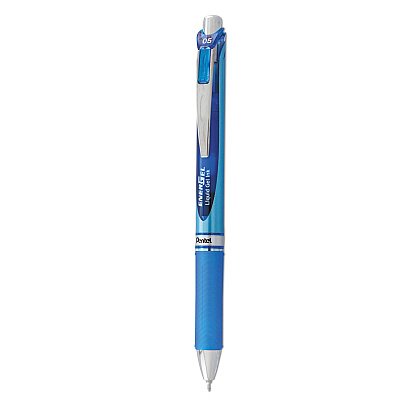 Pentel EnerGel RTX Gel Pen, Retractable, Fine 0.5 mm Needle Tip, Blue Ink, Silver/Blue Barrel (BLN75C)