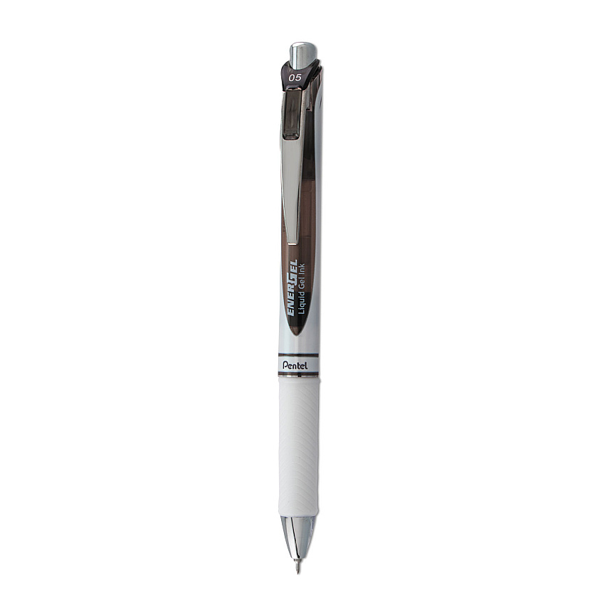 Pentel EnerGel RTX Gel Pen, Retractable, Fine 0.5 mm Needle Tip, Black Ink, White/Black Barrel (BLN75PWA)