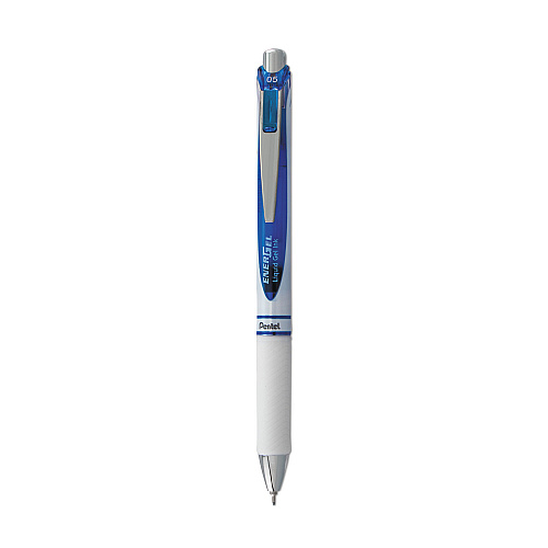 Pentel EnerGel RTX Gel Pen, Retractable, Fine 0.5 mm Needle Tip, Blue Ink, White/Blue Barrel (BLN75PWC)