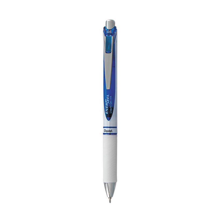 Pentel EnerGel RTX Gel Pen, Retractable, Fine 0.5 mm Needle Tip, Blue Ink, White/Blue Barrel (BLN75PWC)