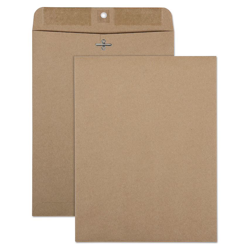 Quality Park Brown Kraft Clasp Envelope, #90, Square Flap, Clasp/Gummed Closure, 9 x 12, Brown Kraft, 100/Box (38711)