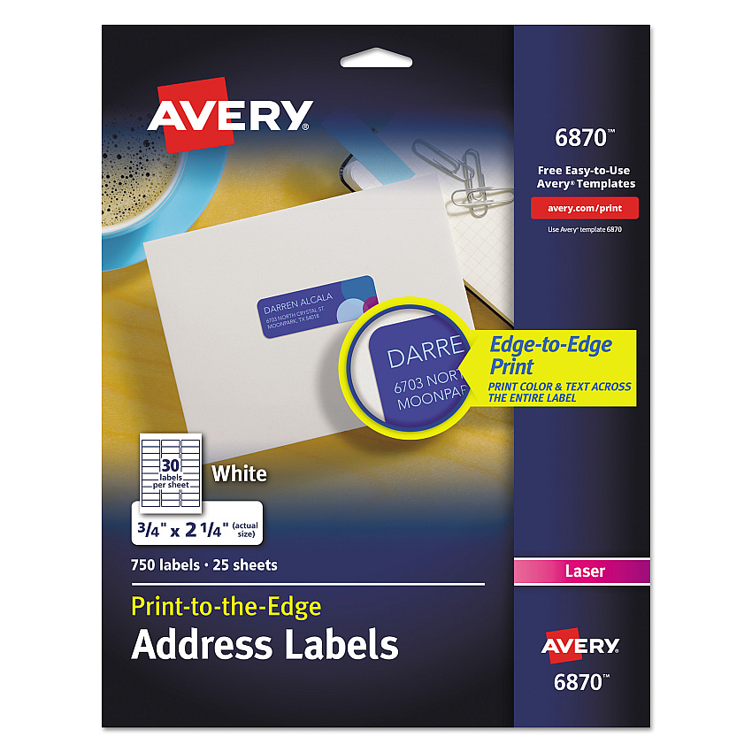 Avery 6870 Vibrant Color Printing Mailing Labels