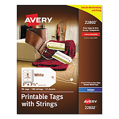 Avery Printable Rectangular Tags with Strings, 2 x 3 1/2, Matte White, 96/Pack (22802)