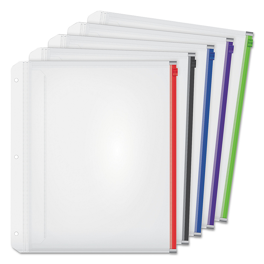Cardinal Expanding Zipper Binder Pocket, 11 x 8.5, Assorted Colors, 5/Pack (14650)