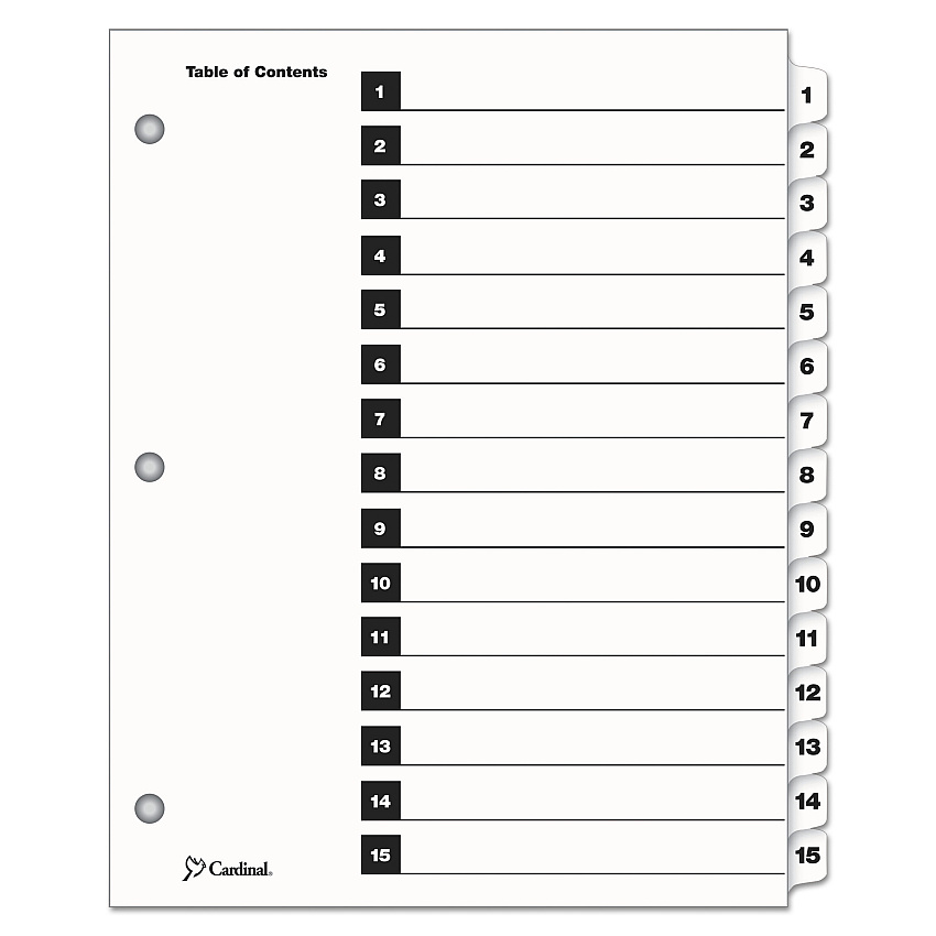 Cardinal OneStep Printable Table of Contents and Dividers, 15-Tab, 1 to 15, 11 x 8.5, White, 1 Set (61513)