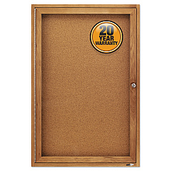 Quartet Enclosed Bulletin Board, Natural Cork/Fiberboard, 24 x 36, Oak Frame (363)