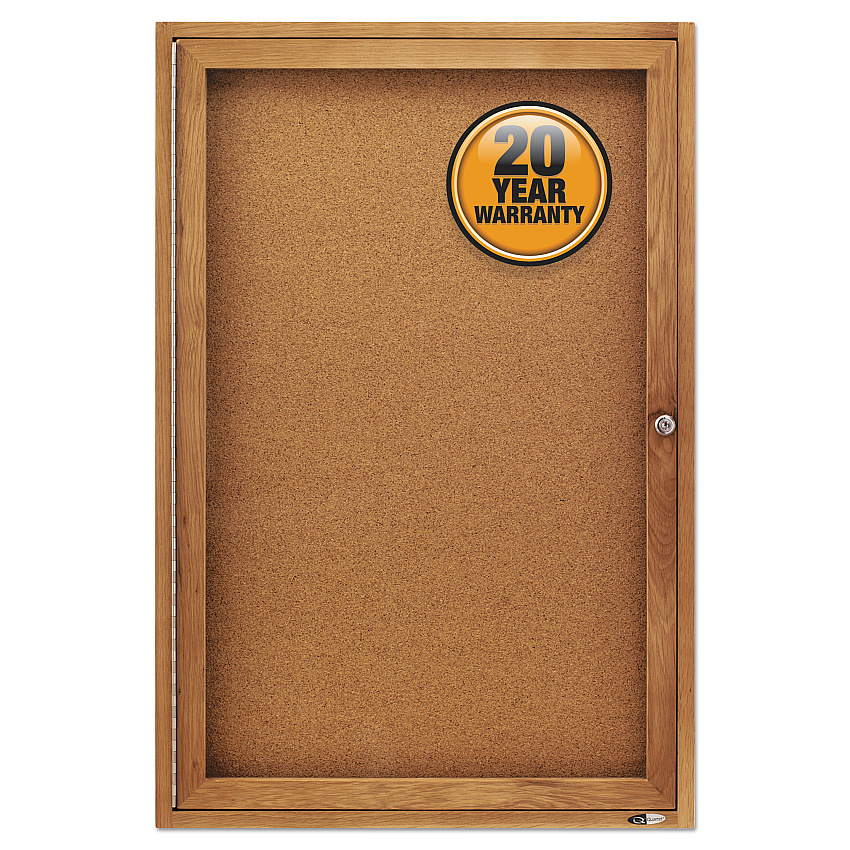 Quartet Enclosed Bulletin Board, Natural Cork/Fiberboard, 24 x 36, Oak Frame (363)