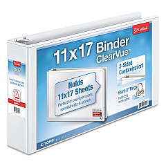 Cardinal ClearVue Slant-D Ring Binder, 3 Rings, 3" Capacity, 11 x 17, White (22142)