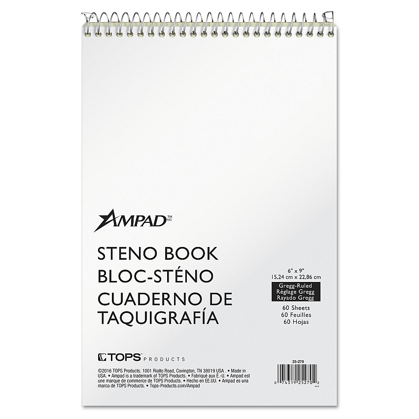 Ampad Steno Pads, Gregg Rule, Tan Cover, 60 Green-Tint 6 x 9 Sheets (25270)