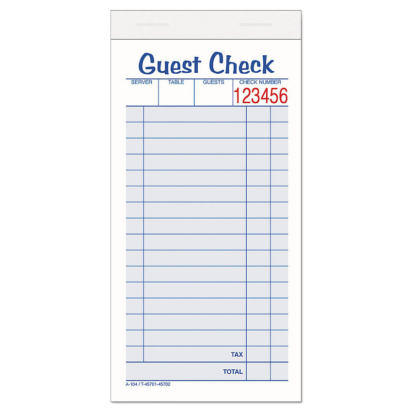 Adams Guest Check Unit Set, Two-Part Carbonless, 6.38 x 3.38, 1/Page, 50 Forms/Pad, 10 Pads/Pack (10450SW)