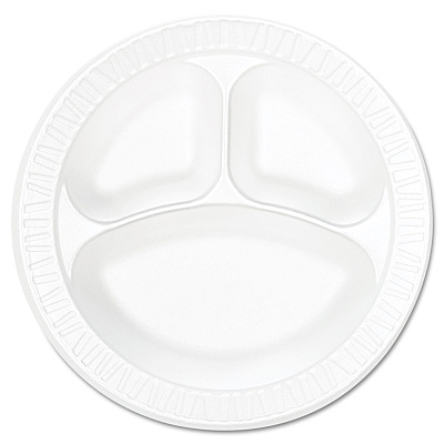 Dart Concorde Foam Plate, 3-Compartment, 10.25" dia, White, 125/Pack, 4 Packs/Carton (10CPWCR)