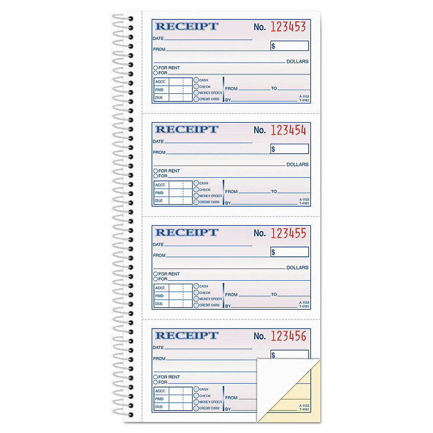Adams Two-Part Rent Receipt Book, Two-Part Carbonless, 2.75 x 4.75, 4/Page, 200 Forms (SC1152)
