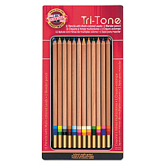 Koh-I-Noor Tri-Tone Color Pencils, 3.8 mm, Assorted Tri-Tone Lead Colors, Tan Barrel, Dozen (FA33TIN12BC)