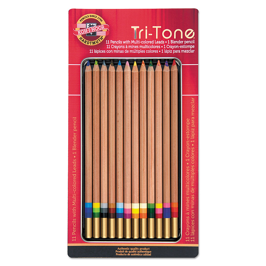 Koh-I-Noor Tri-Tone Color Pencils, 3.8 mm, Assorted Tri-Tone Lead Colors, Tan Barrel, Dozen (FA33TIN12BC)