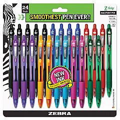 Zebra Z-Grip Ballpoint Pen, Retractable, Medium 1 mm, Assorted Business/Artistic Ink Colors, Clear Barrel, 24/Pack (12223)