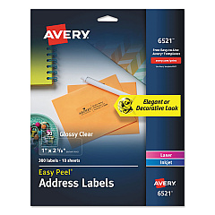 Avery 6521 Glossy Clear Easy Peel Mailing Labels