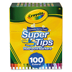 Crayola Super Tips Washable Markers, Fine/Broad Bullet Tips, Assorted Colors, 100/Set (585100)