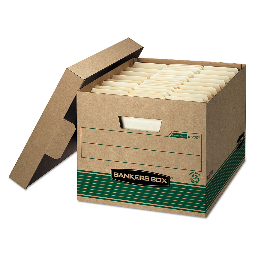Bankers Box STOR/FILE Medium-Duty 100% Recycled Storage Boxes, Letter/Legal Files, 12" x 16.25" x 10.5", Kraft, 20/Carton (1277008)