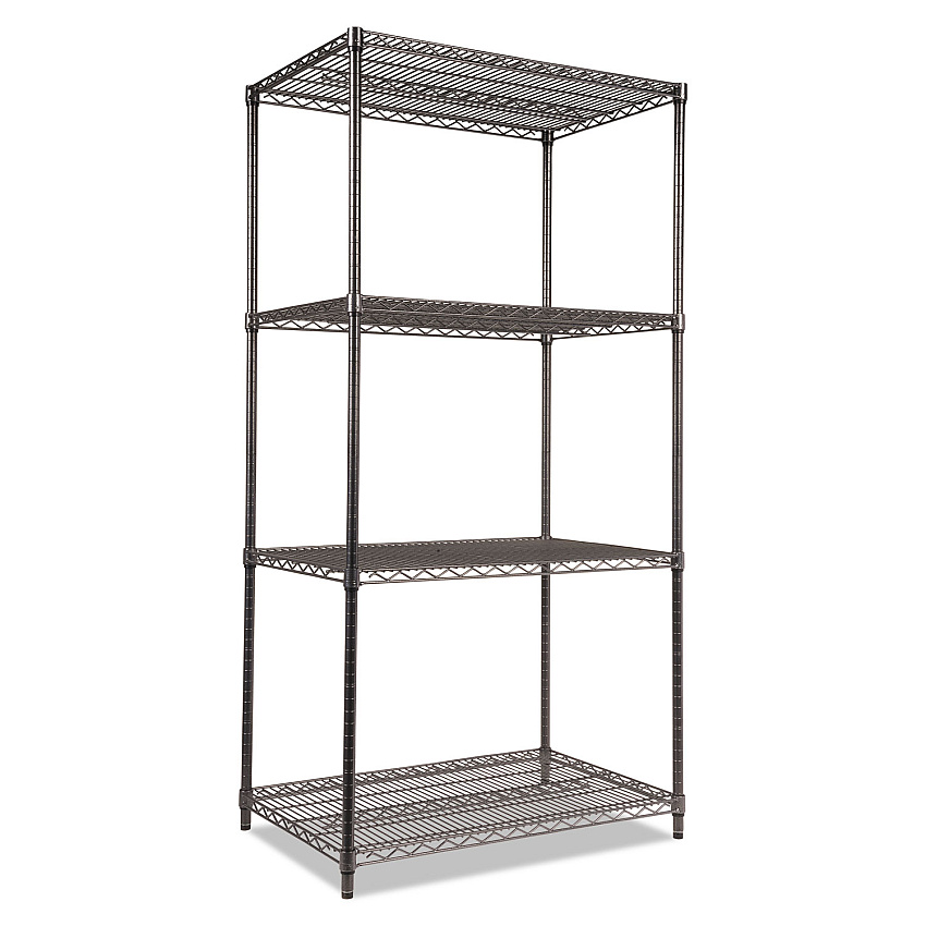 Alera Wire Shelving Starter Kit, Four-Shelf, 36w x 24d x 72h, Black Anthracite (ALESW503624BA)