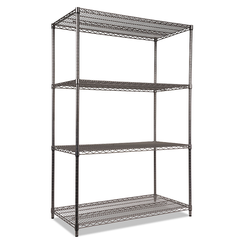 Alera Wire Shelving Starter Kit, Four-Shelf, 48w x 24d x 72h, Black Anthracite (ALESW504824BA)