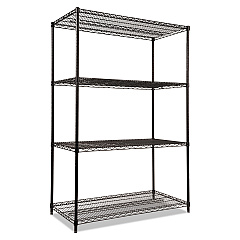Alera NSF Certified Industrial 4-Shelf Wire Shelving Kit, 48w x 24d x 72h, Black (ALESW504824BL)
