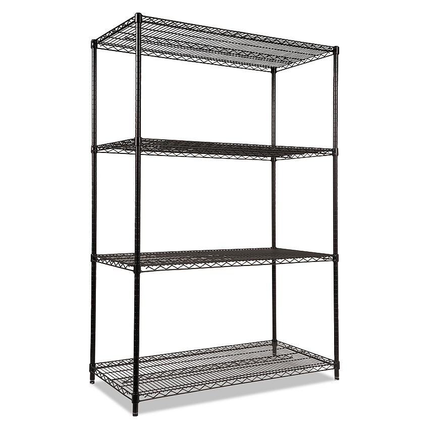 Alera NSF Certified Industrial 4-Shelf Wire Shelving Kit, 48w x 24d x 72h, Black (ALESW504824BL)