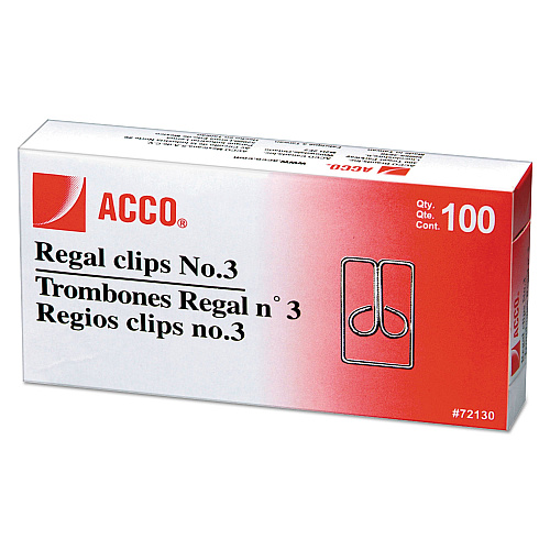 ACCO Regal Clips, Medium (No. 3), Silver, 100/Box (72130)