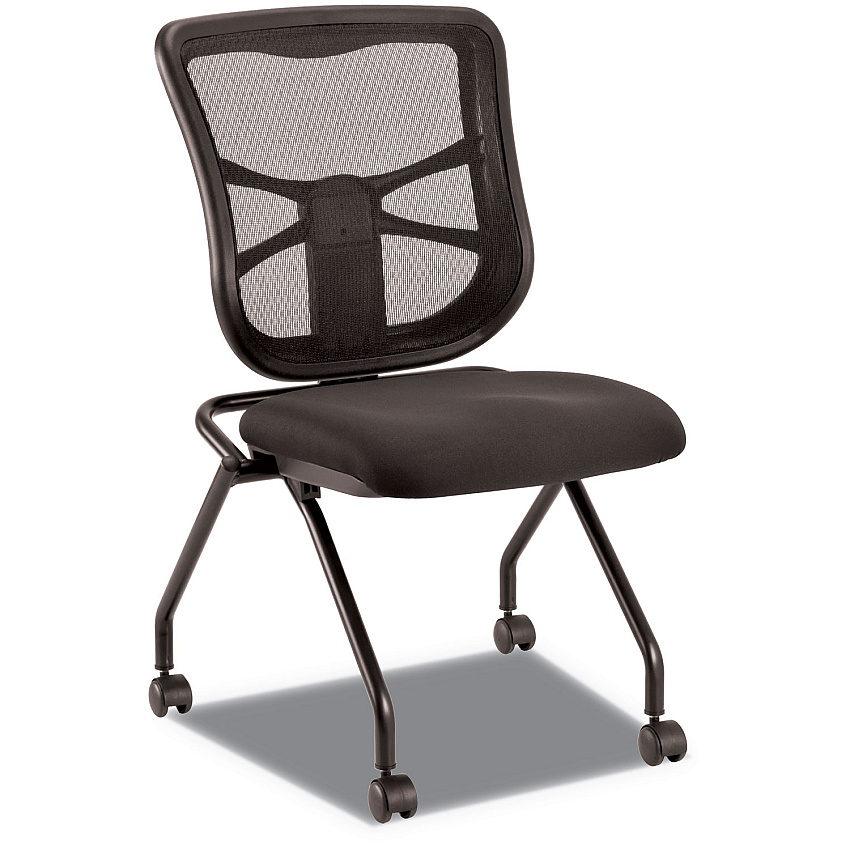 Alera Elusion Mesh Nesting Chairs, Supports Up to 275 lb, Black, 2/Carton (ALEEL4915)